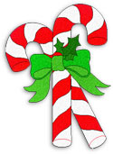 2 candy canes with bow and holly