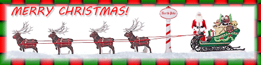animated Merry Christmas with Santa and his reindeer