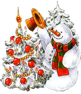 snowman, Christmas tree and ornaments