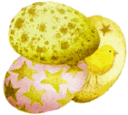 easter eggs with stars and a small chick