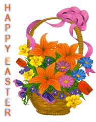 Happy Easter with flowers and basket