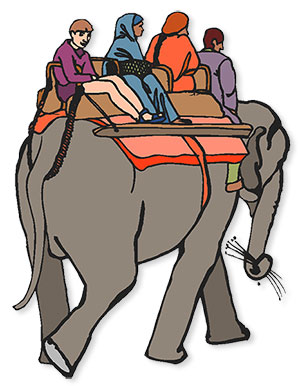 riding on an elephant
