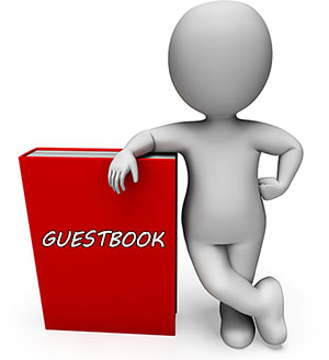 red guestbook with 3d figure