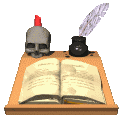 animated guestbook with skull and quill